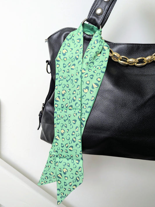 Green Leopard Print Satin Scarf Y2K Hair Tie and Bag Accessory