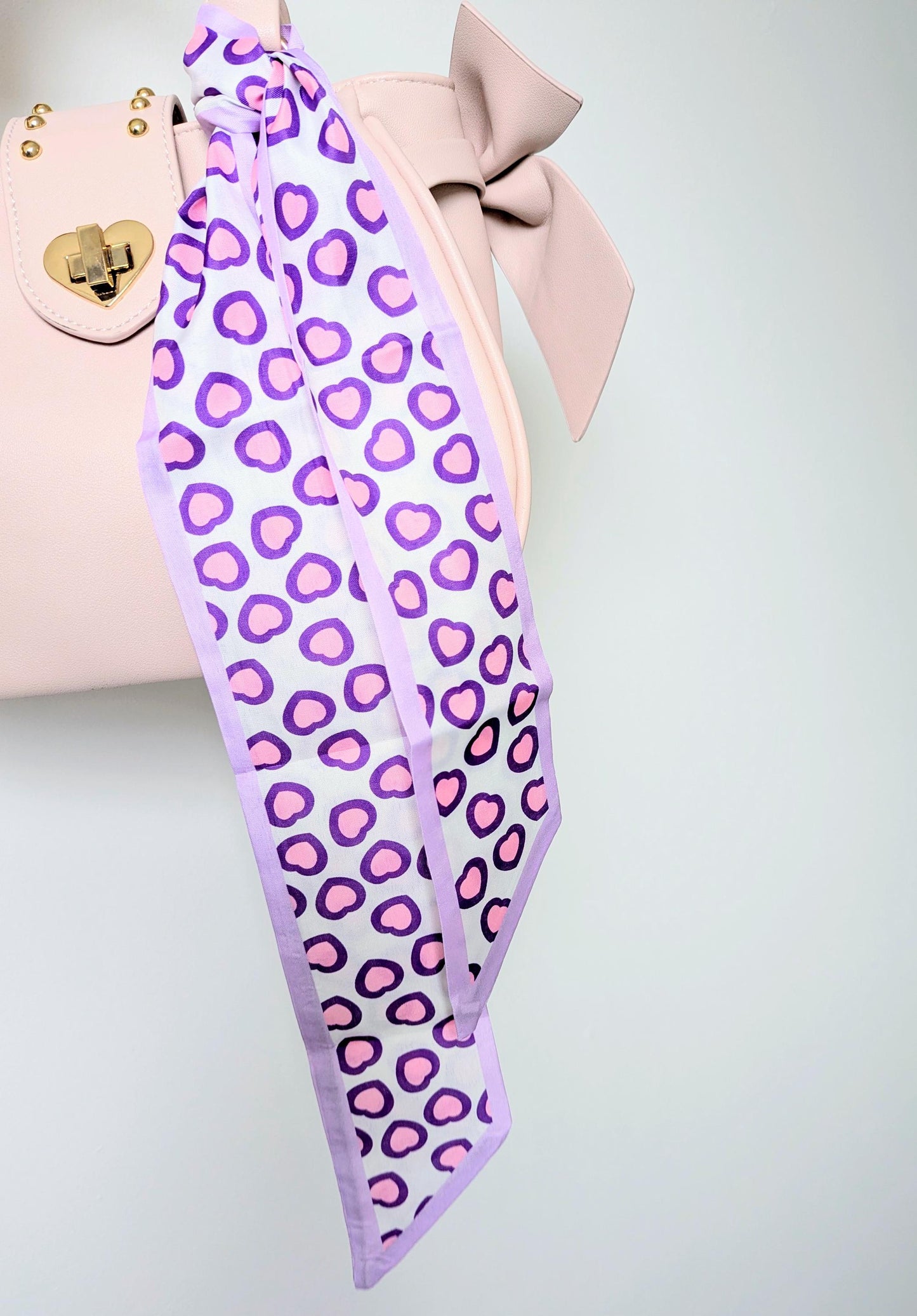 Pastel Purple Heart Hair Scarf and Bag Accessory
