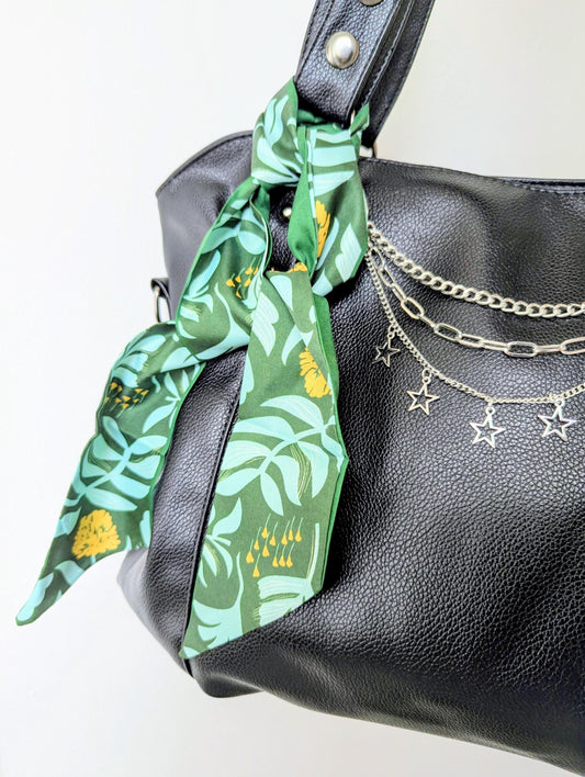 Dark Green Botanical Floral Bag Scarf and Vintage Inspired Hair Accessory
