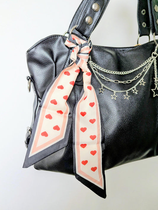 Red Heart Bag and Hair Scarf Romantic Y2K Head Scarf and Bag Accessory