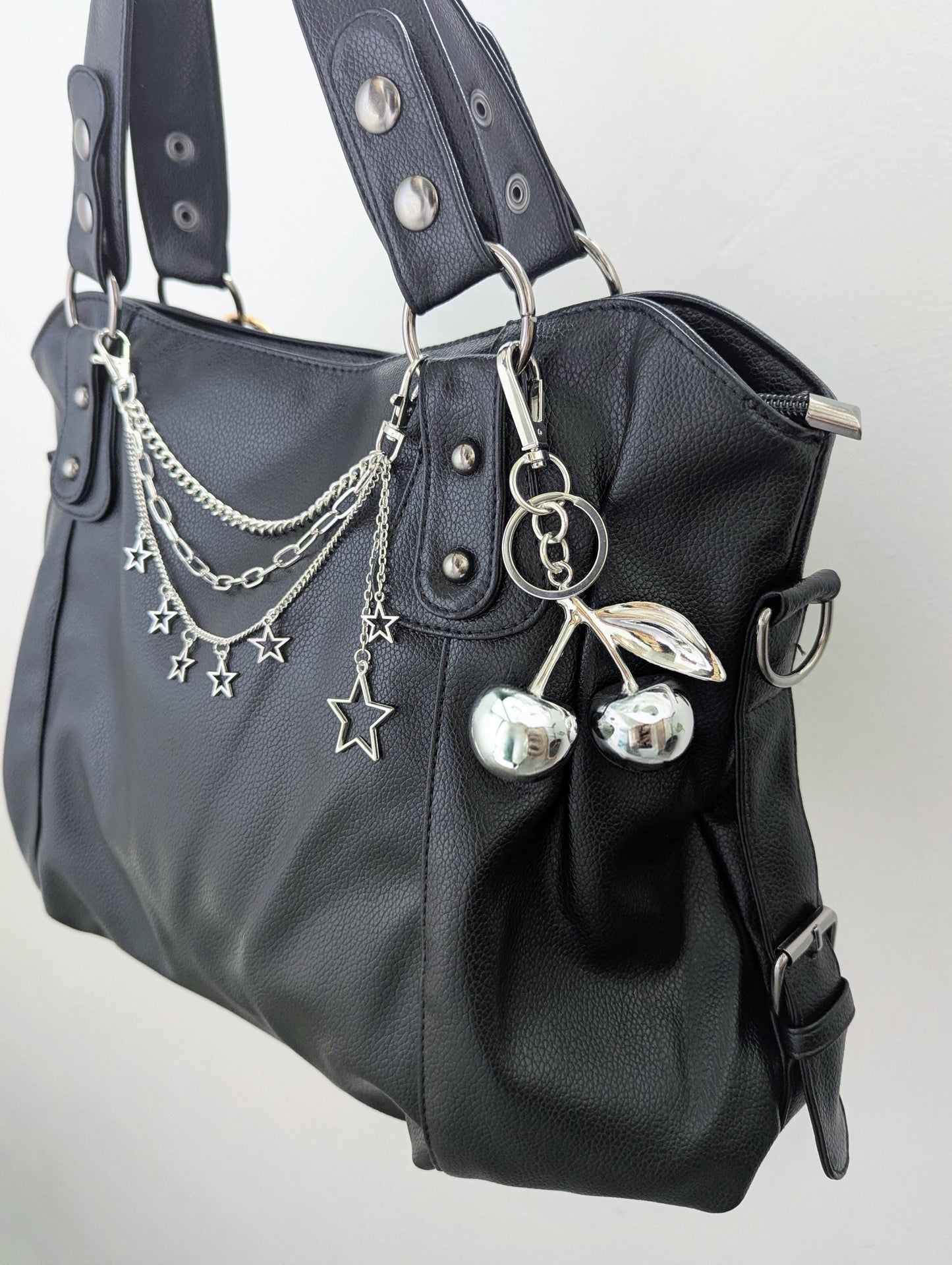 Chrome Cherry Keychain Bag Charm Y2K Metallic Fruit Accessory