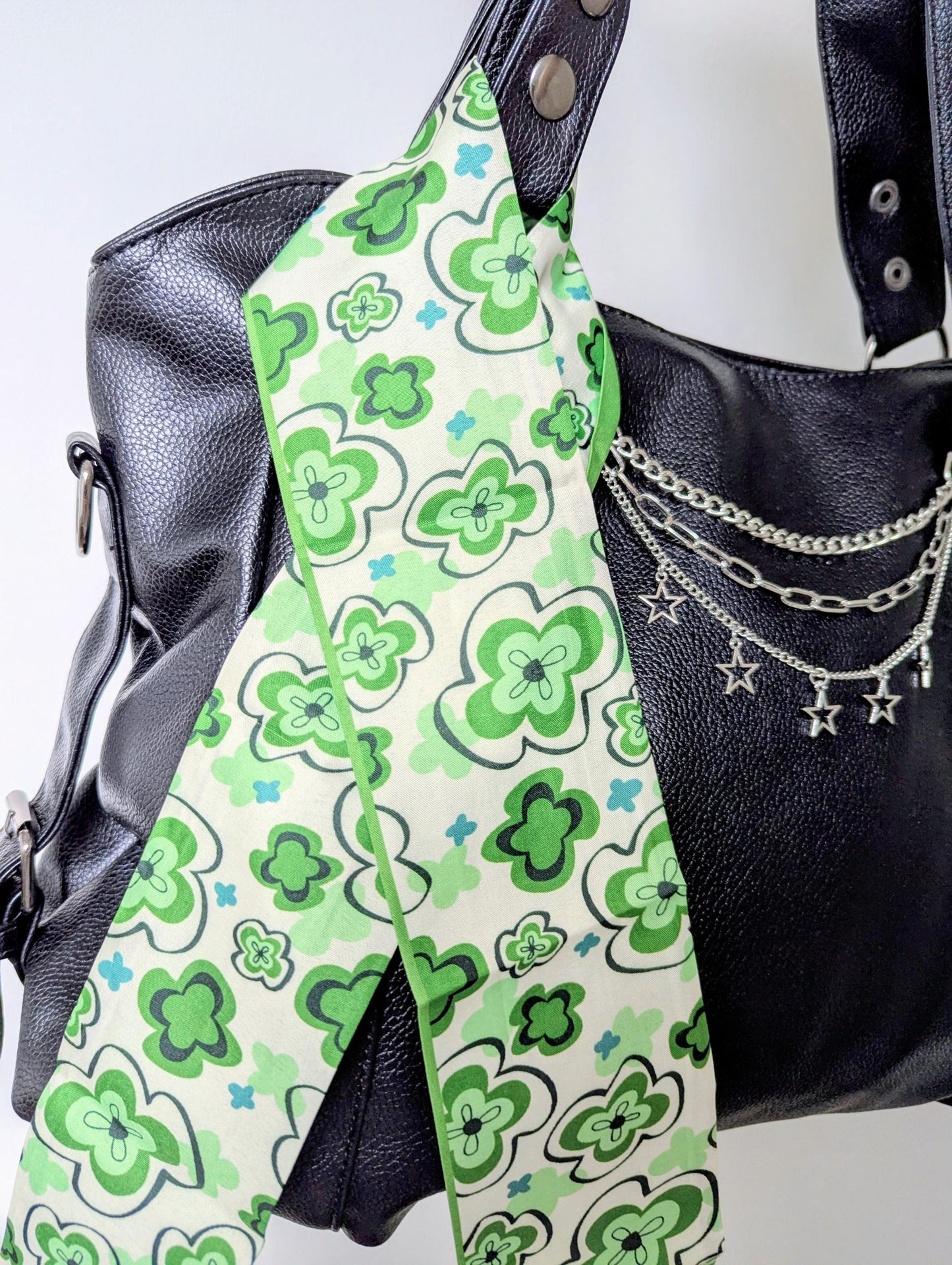 Green Retro Floral Scarf Y2K Coquette Hair Ribbon and Handbag Accessory