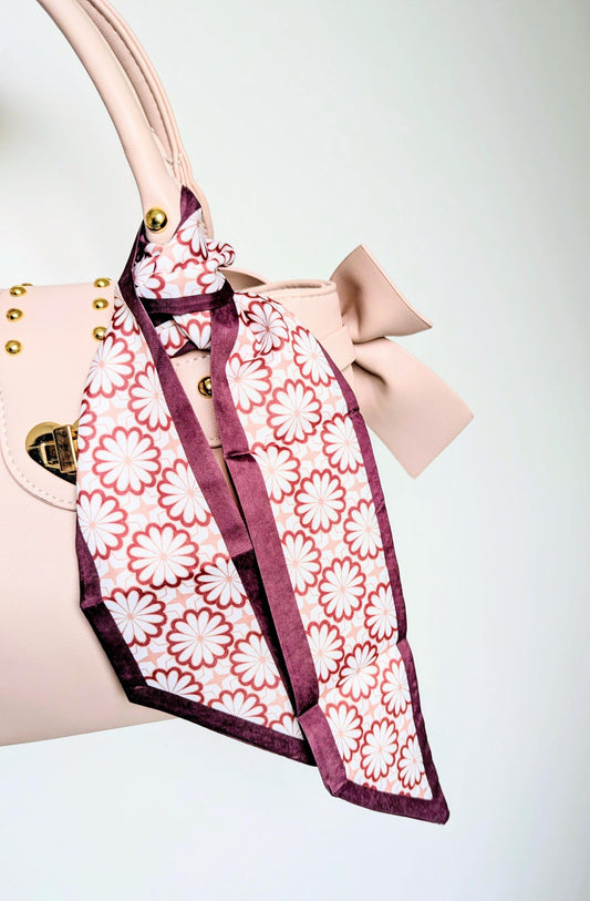 Retro Floral Checkerboard Scarf Y2K Daisy Hair Ribbon Accessory