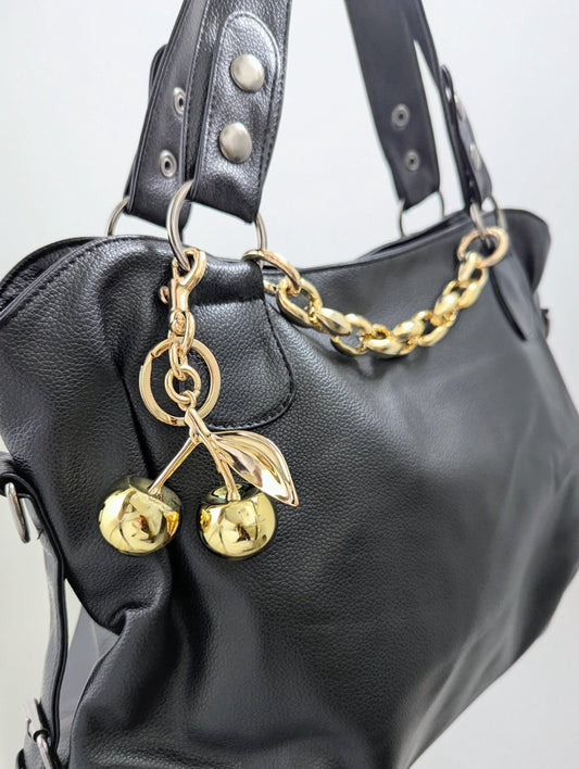 Gold Cherry Keychain and Charm Y2K Bag Glam Fruit Accessory