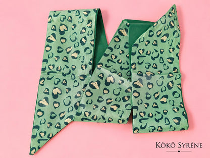 Green Leopard Print Satin Scarf Y2K Hair Tie and Bag Accessory