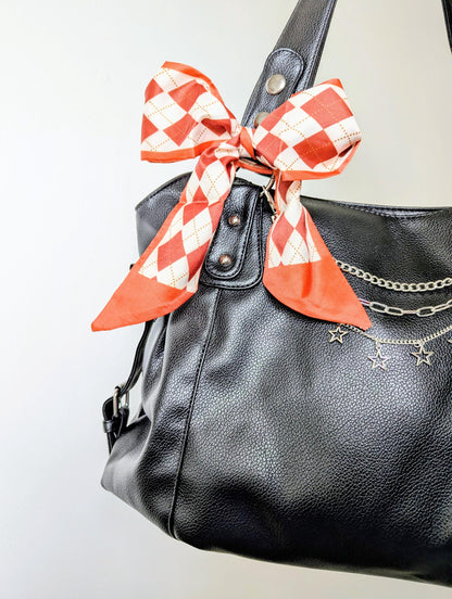 Red Argyle Bag and Hair Scarf and Retro Bag Accessory