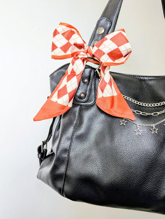 Red Argyle Bag and Hair Scarf and Retro Bag Accessory