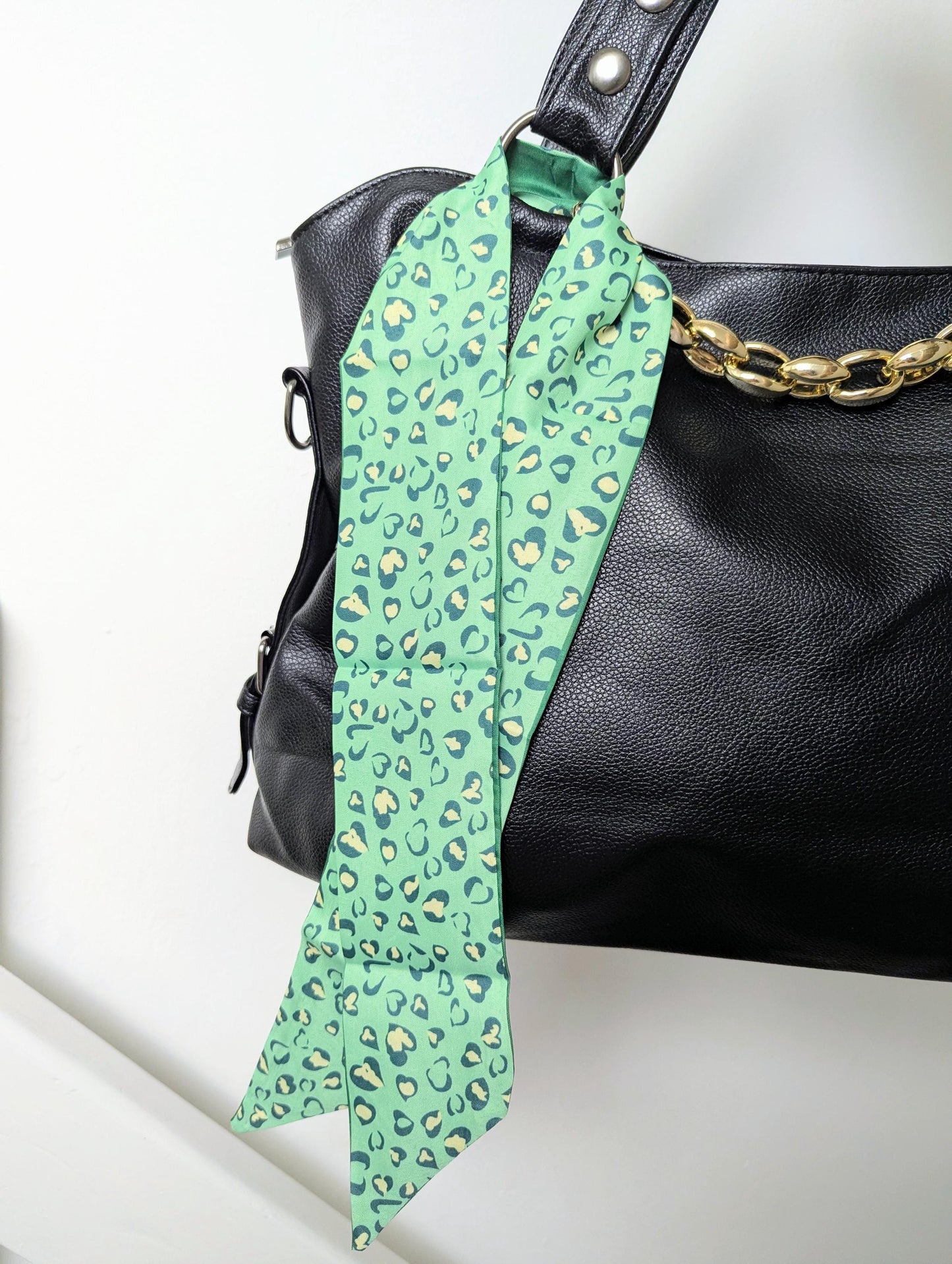 Green Leopard Print Satin Scarf Y2K Hair Tie and Bag Accessory