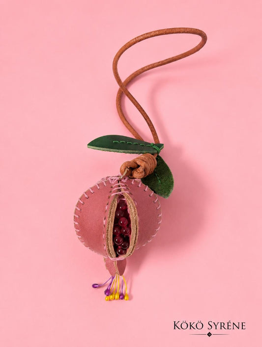 Pink Pomegranate Leather Bag Charm Whimsical Cottagecore Purse Accessory