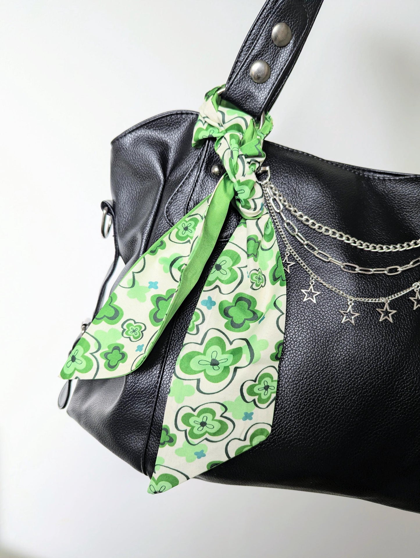 Green Retro Floral Scarf Y2K Coquette Hair Ribbon and Handbag Accessory