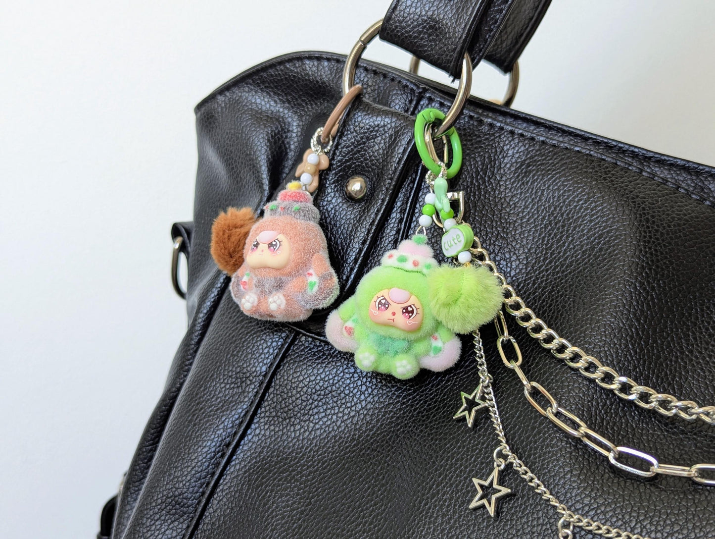 Doll Keychain and Bag Charm with Kawaii Pom Pom Accessory