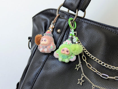 Doll Keychain and Bag Charm with Kawaii Pom Pom Accessory