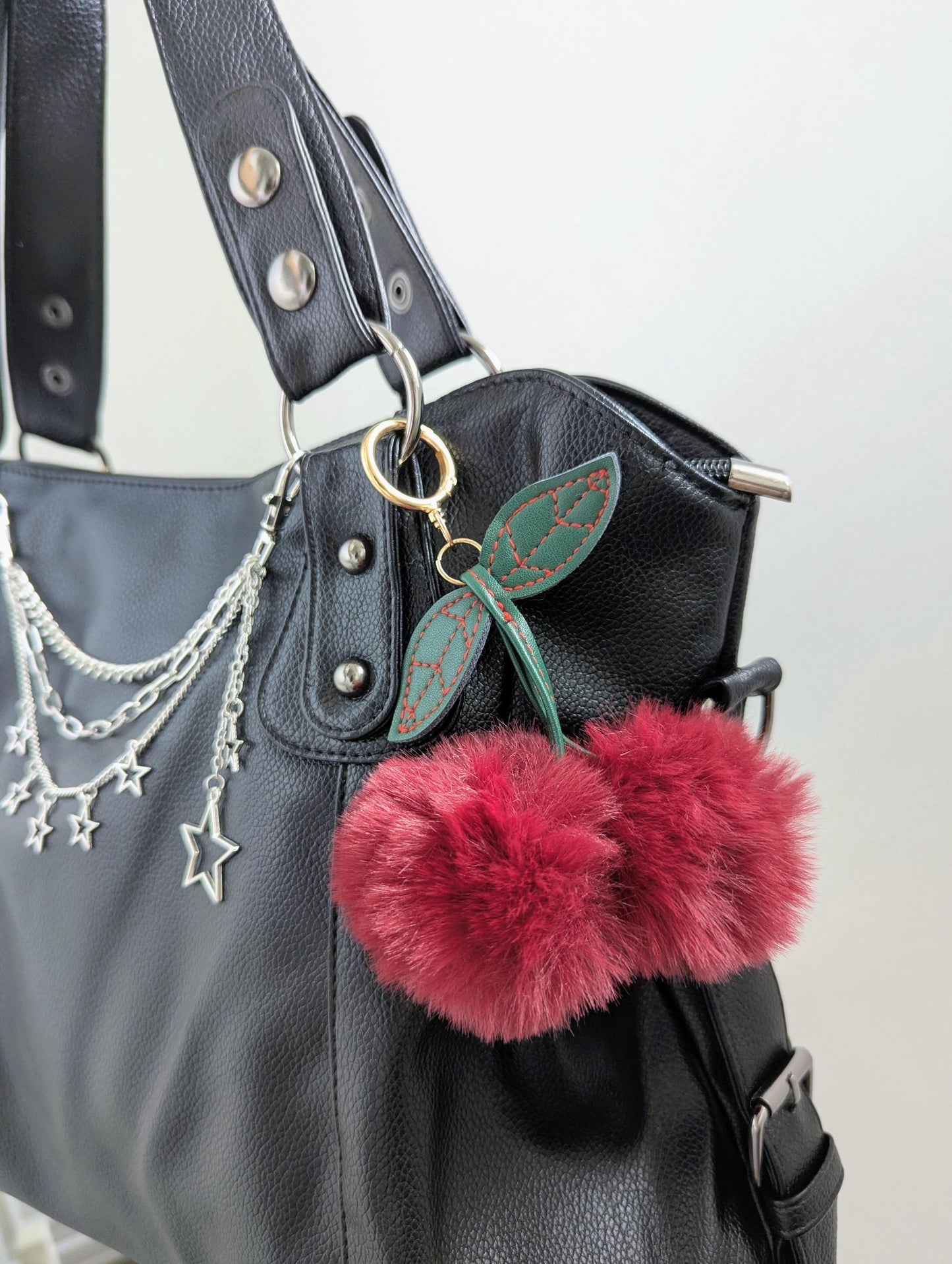 Fluffy Faux Fur Cherry Bag Charm Kawaii Y2K Purse Keychain Accessory