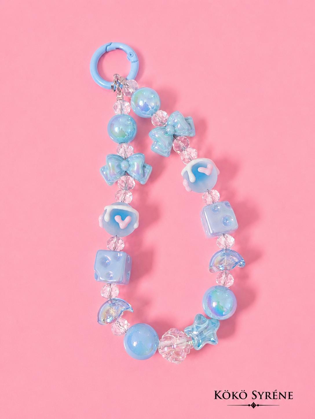 Pastel Blue Beaded Sweet Lolita Phone Strap Charm Y2K Accessory