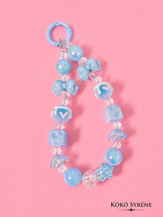 Pastel Blue Beaded Sweet Lolita Phone Strap Charm Y2K Accessory