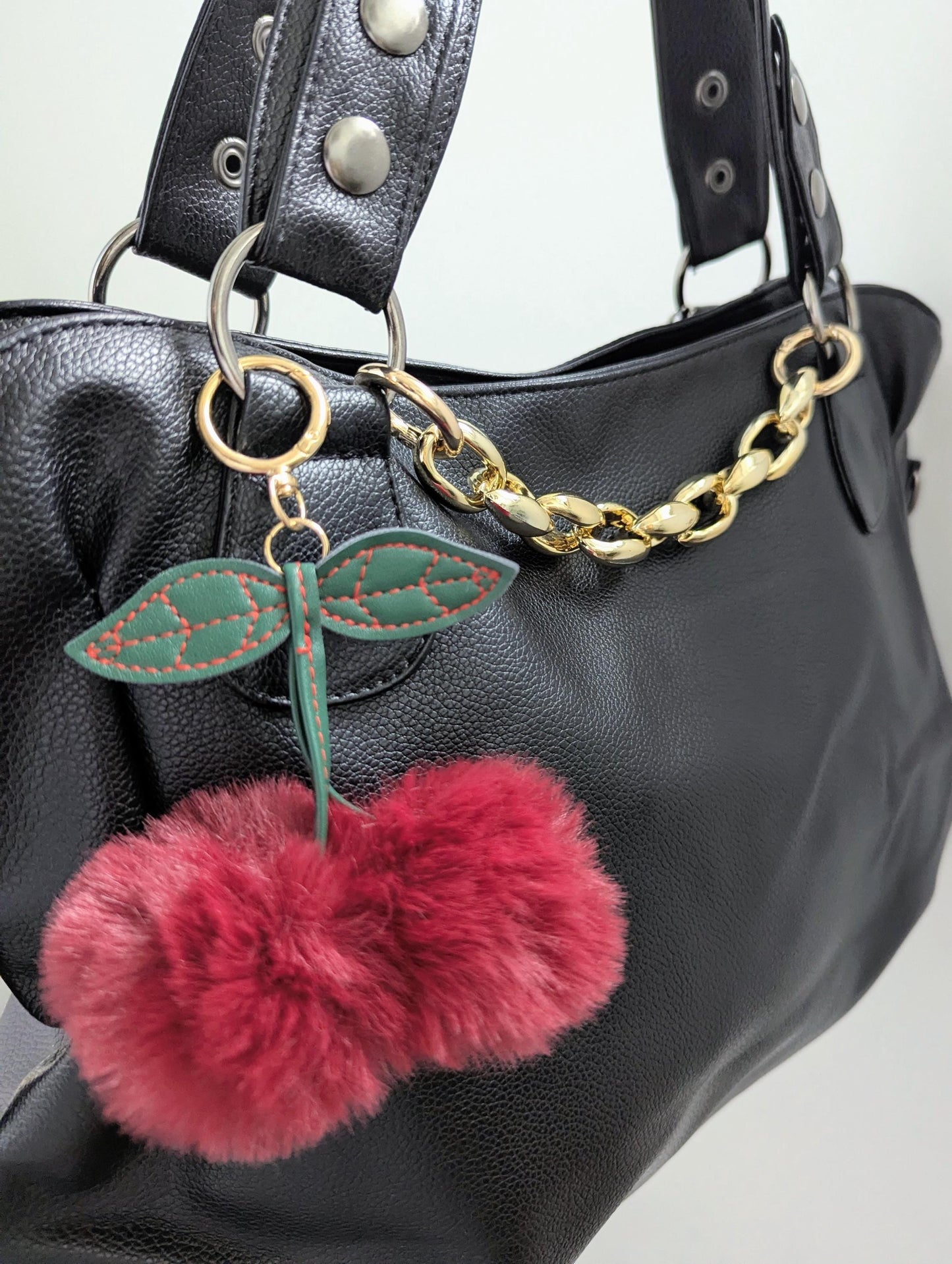 Fluffy Faux Fur Cherry Bag Charm Kawaii Y2K Purse Keychain Accessory