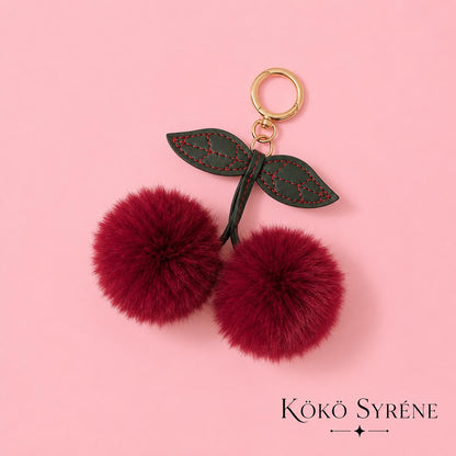 Fluffy Faux Fur Cherry Bag Charm Kawaii Y2K Purse Keychain Accessory