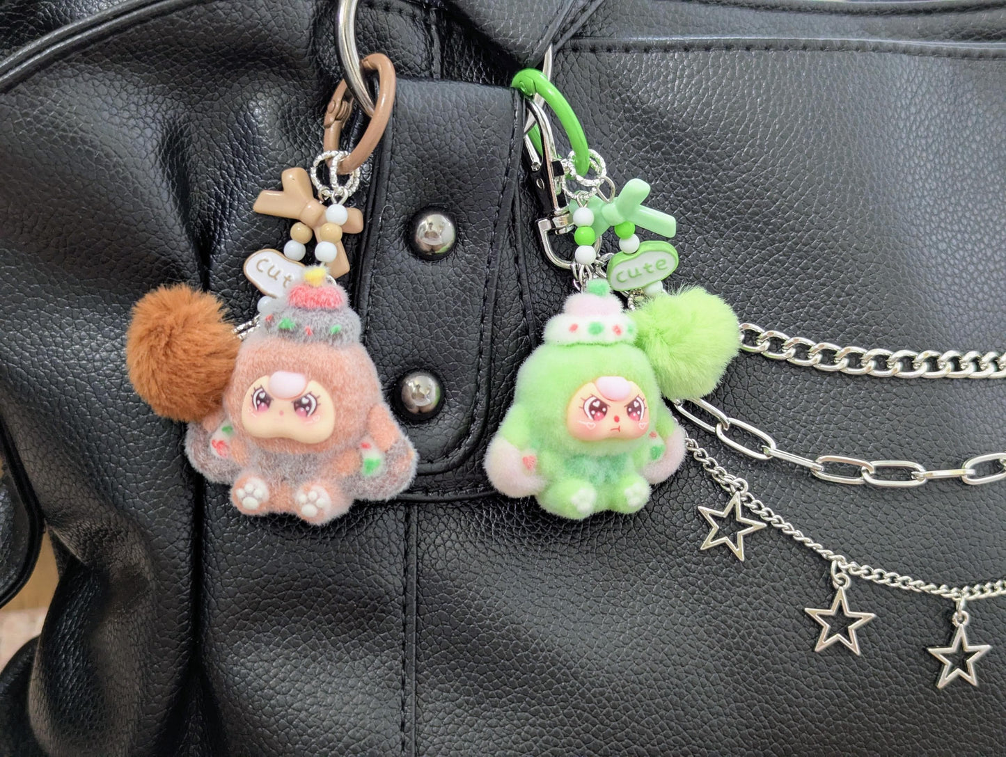 Doll Keychain and Bag Charm with Kawaii Pom Pom Accessory