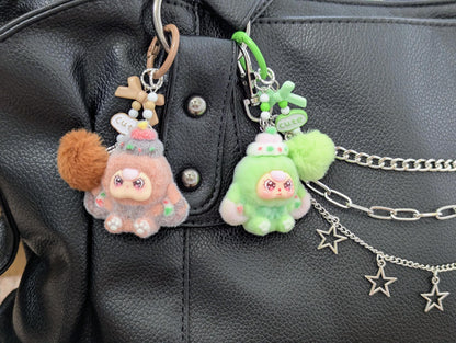 Doll Keychain and Bag Charm with Kawaii Pom Pom Accessory