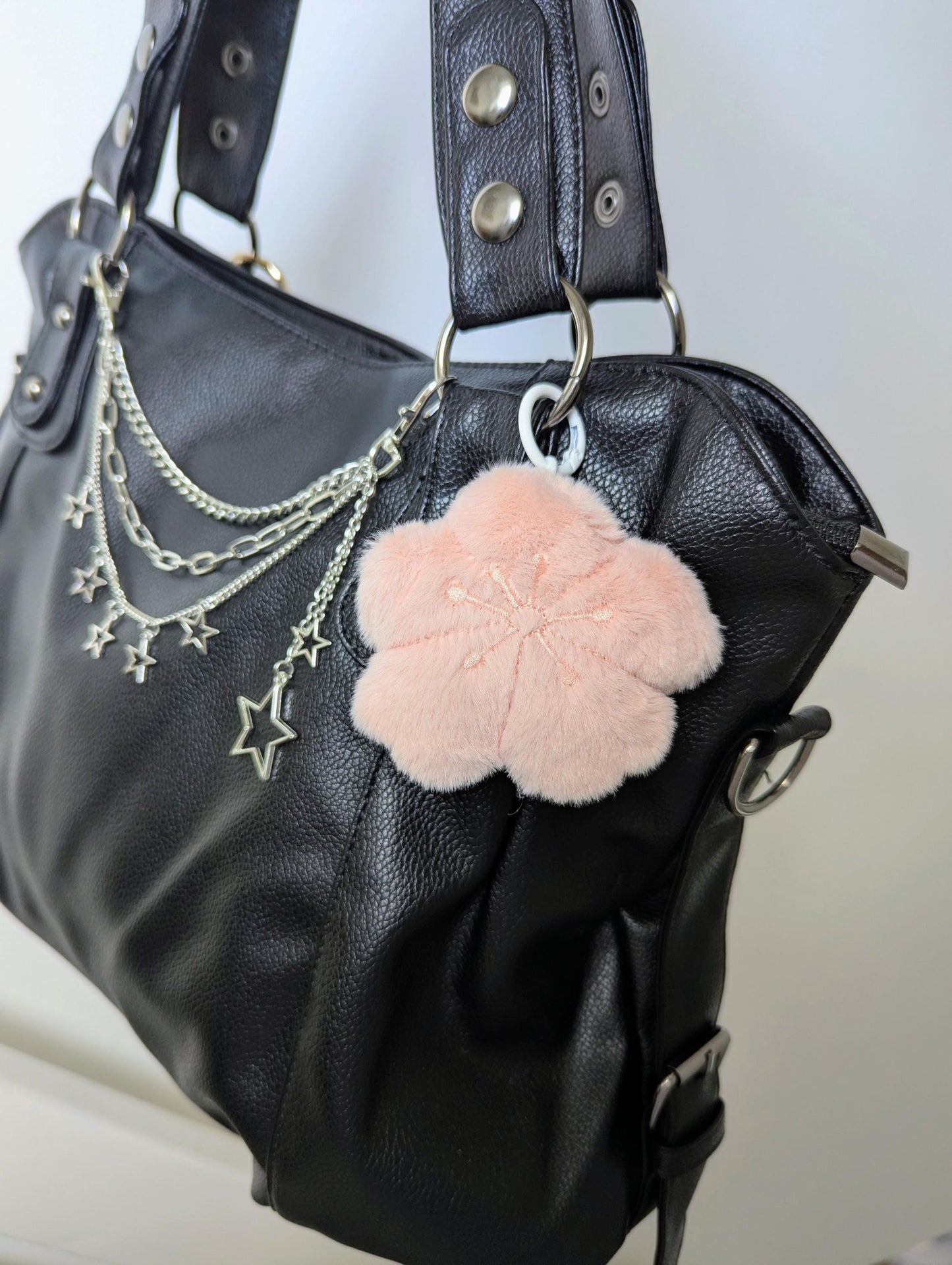 Fluffy Sakura Bag Charm Plush Cherry Blossom Keychain Y2K Accessory
