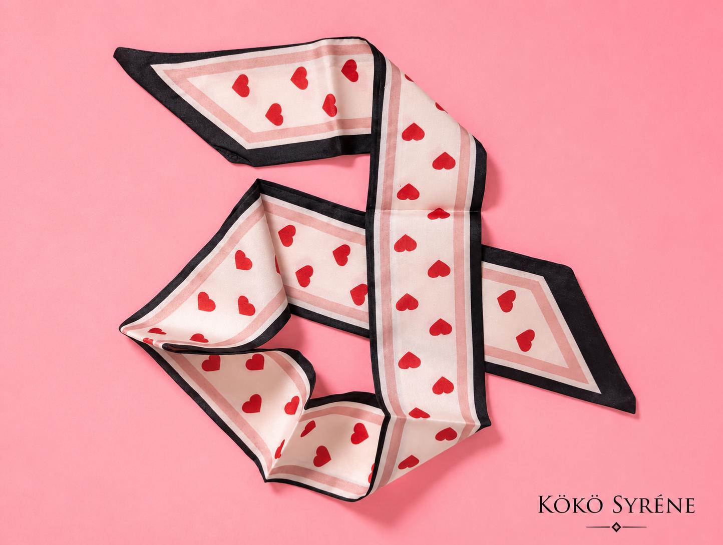 Red Heart Bag and Hair Scarf Romantic Y2K Head Scarf and Bag Accessory