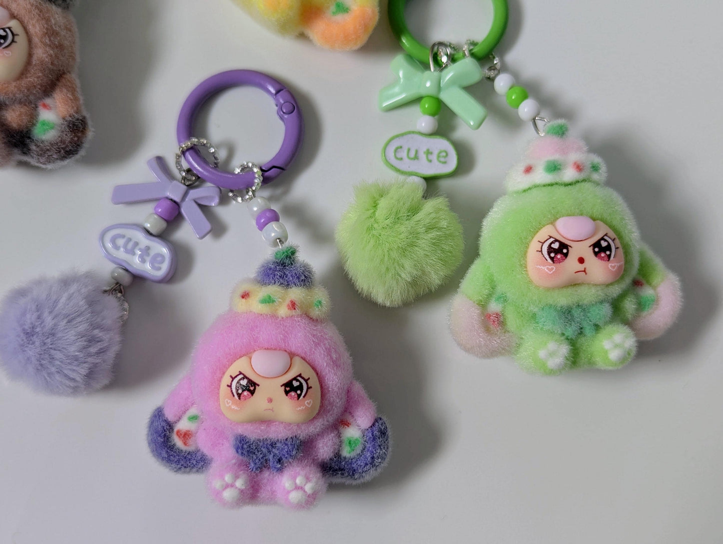 Doll Keychain and Bag Charm with Kawaii Pom Pom Accessory