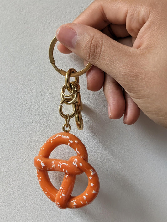Glossy Pretzel Keychain and Bag Charm with Gold Keyring Y2K Accessory