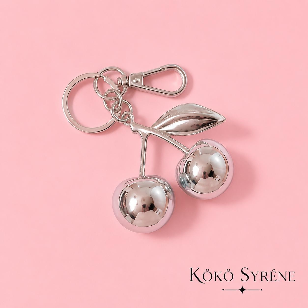 Chrome Cherry Keychain Bag Charm Y2K Metallic Fruit Accessory