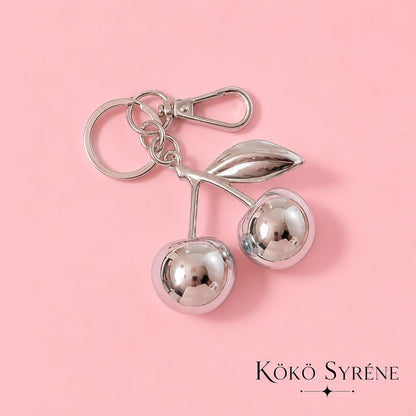 Chrome Cherry Keychain Bag Charm Y2K Metallic Fruit Accessory