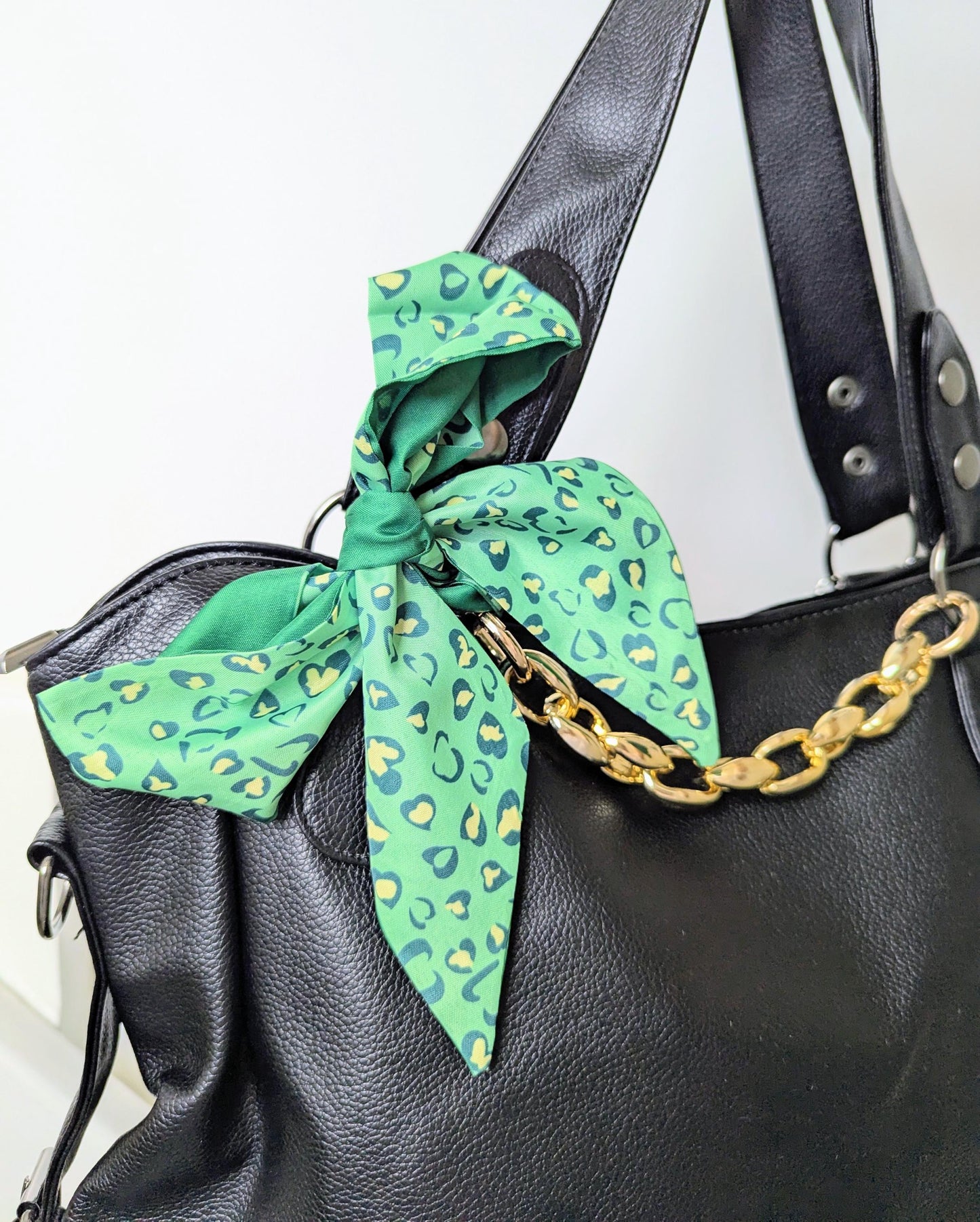 Green Leopard Print Satin Scarf Y2K Hair Tie and Bag Accessory
