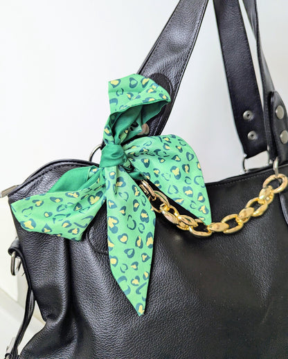 Green Leopard Print Satin Scarf Y2K Hair Tie and Bag Accessory