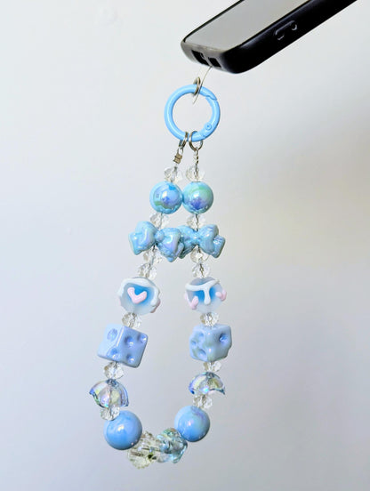 Pastel Blue Beaded Sweet Lolita Phone Strap Charm Y2K Accessory