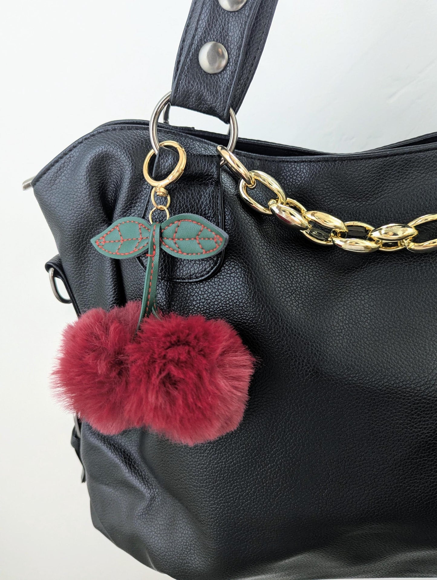 Fluffy Faux Fur Cherry Bag Charm Kawaii Y2K Purse Keychain Accessory