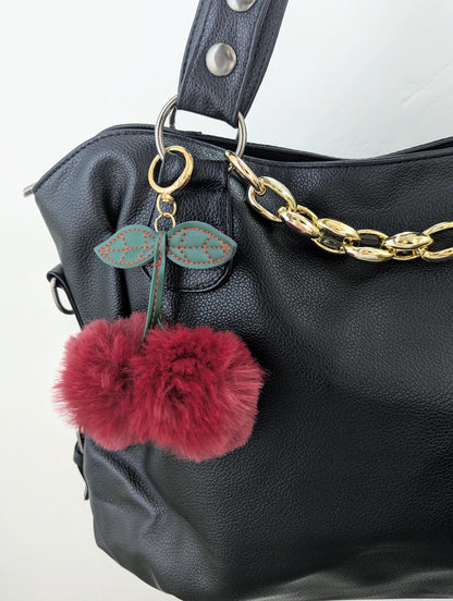 Fluffy Faux Fur Cherry Bag Charm Kawaii Y2K Purse Keychain Accessory