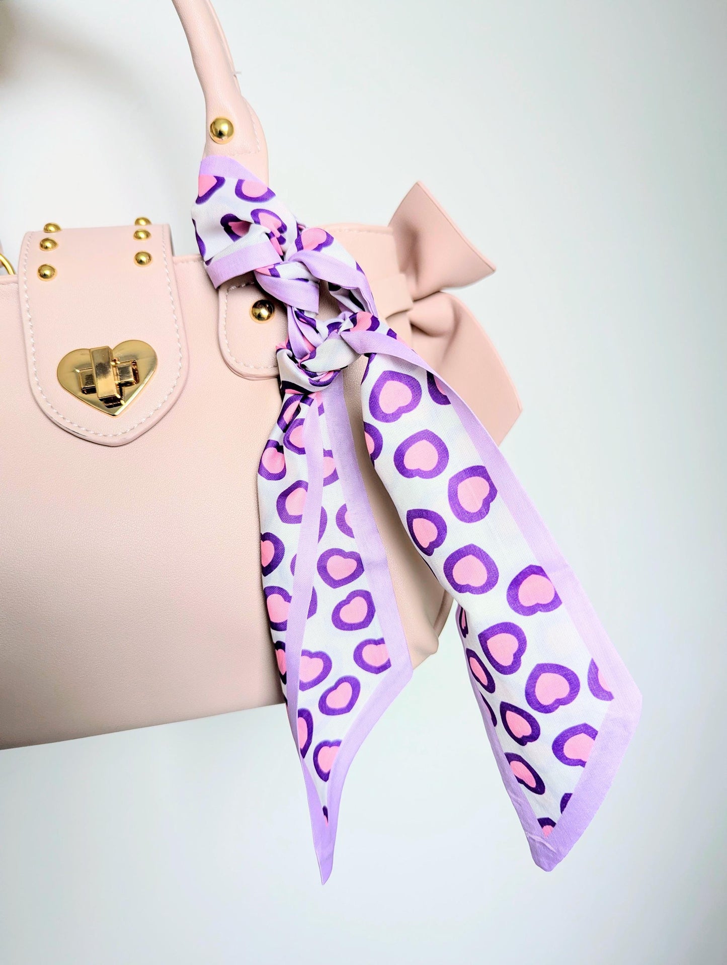 Pastel Purple Heart Hair Scarf and Bag Accessory