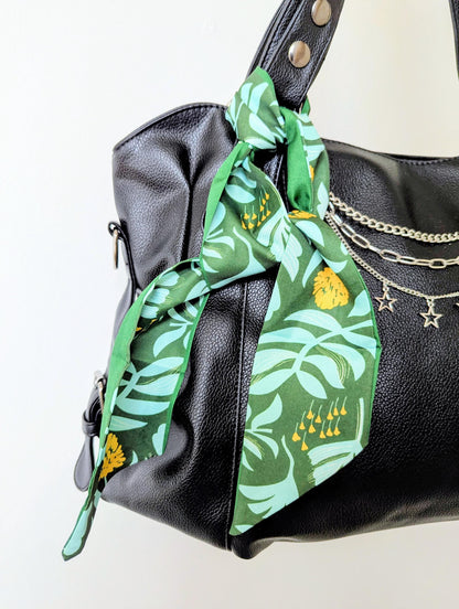 Dark Green Botanical Floral Bag Scarf and Vintage Inspired Hair Accessory