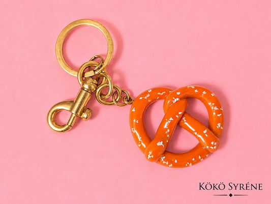 Glossy Pretzel Keychain and Bag Charm with Gold Keyring Y2K Accessory