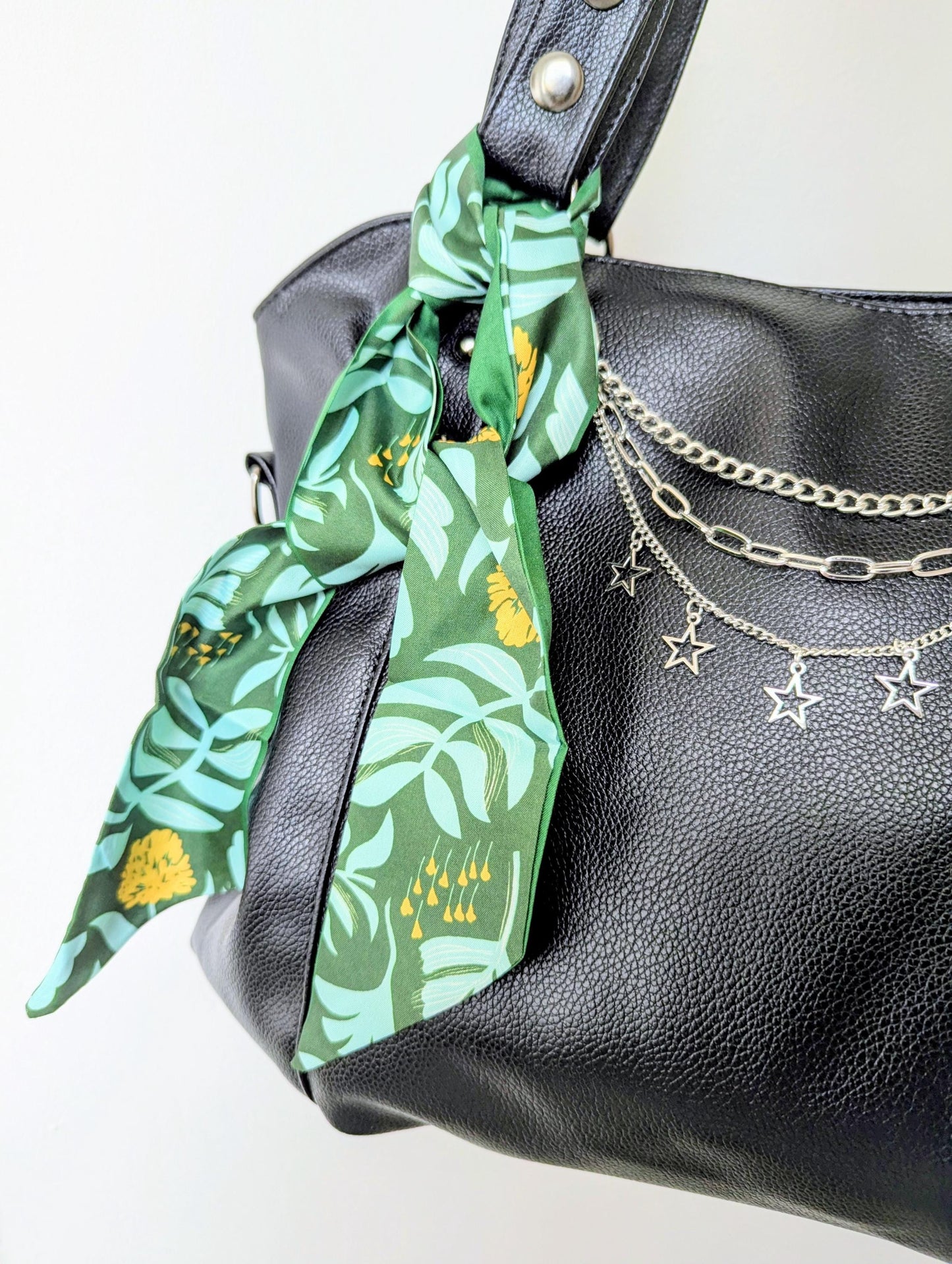 Dark Green Botanical Floral Bag Scarf and Vintage Inspired Hair Accessory