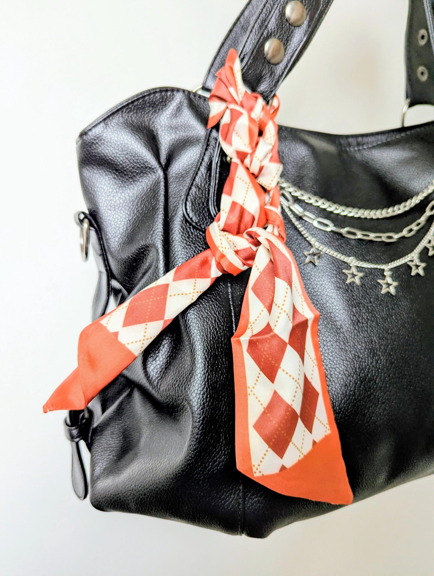 Red Argyle Bag and Hair Scarf and Retro Bag Accessory