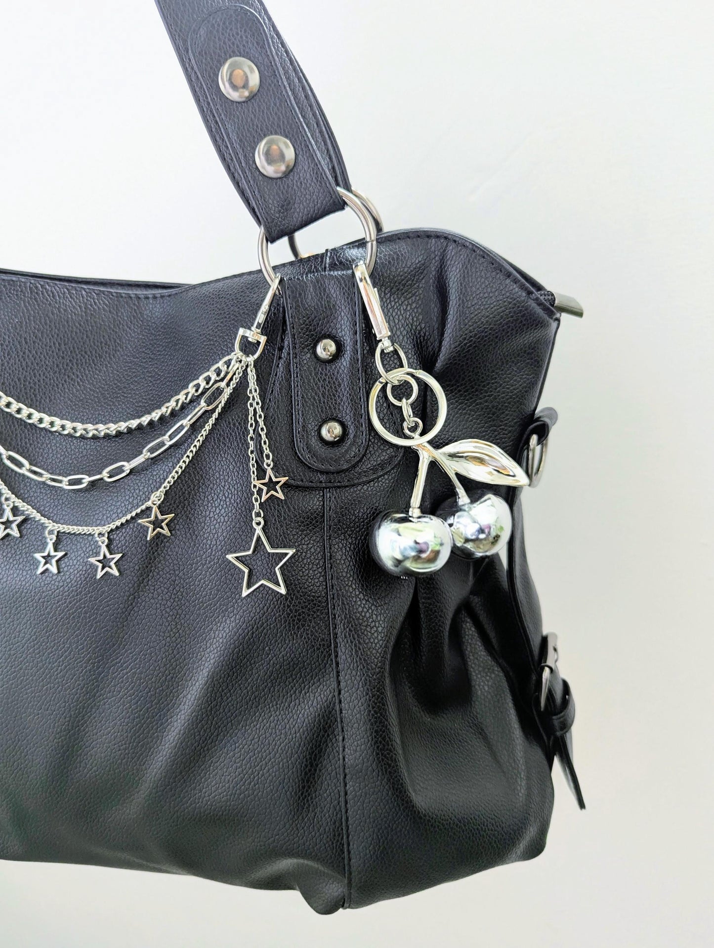 Chrome Cherry Keychain Bag Charm Y2K Metallic Fruit Accessory
