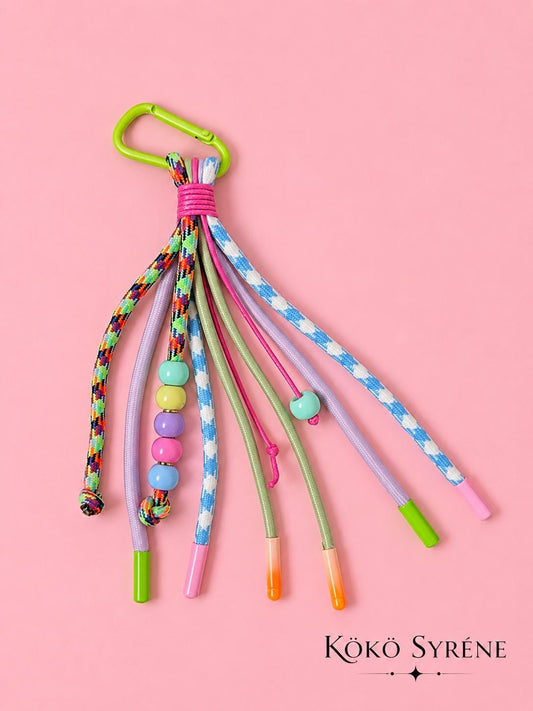 Colourful Rope Keychain and Bag Charm Kawaii Y2K Pastel Beaded Accessory
