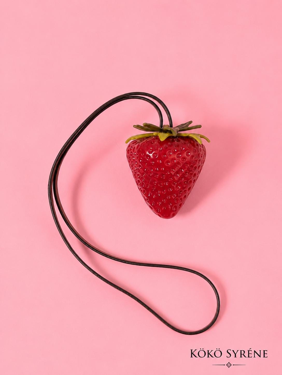 Glossy Red Strawberry Bag Charm Leather-Style Strap Y2K Keychain Accessory