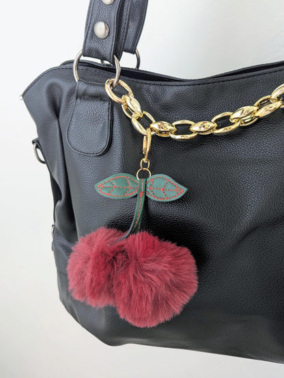 Fluffy Faux Fur Cherry Bag Charm Kawaii Y2K Purse Keychain Accessory