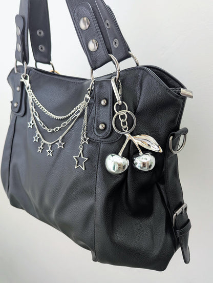 Chrome Cherry Keychain Bag Charm Y2K Metallic Fruit Accessory