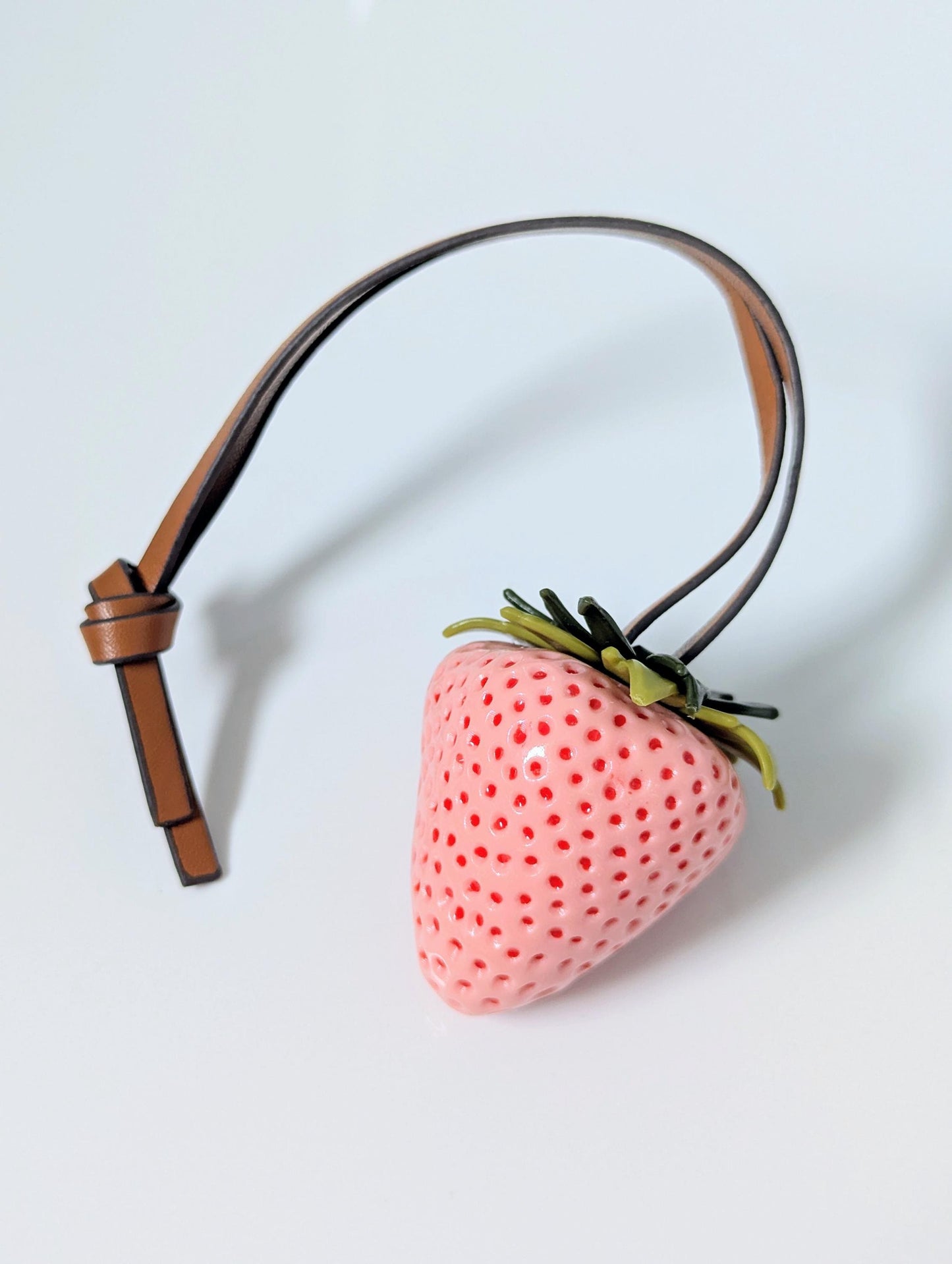 Pink Glossy Strawberry Bag Charm Leather-Style Strap Keychain Y2K Accessory