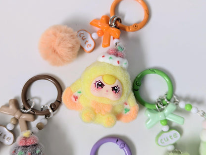 Doll Keychain and Bag Charm with Kawaii Pom Pom Accessory