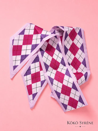 Pink & Purple Argyle Hair and Hair Scarf Y2K Coquette Scarf and Soft Girl Bag Accessory
