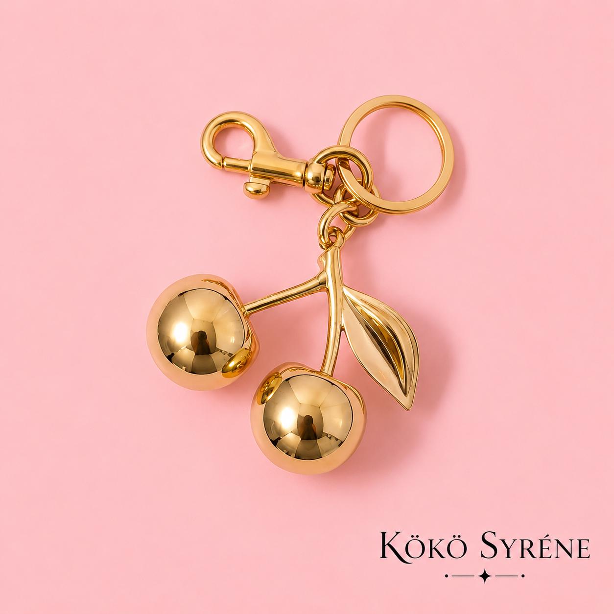 Gold Cherry Keychain and Charm Y2K Bag Glam Fruit Accessory