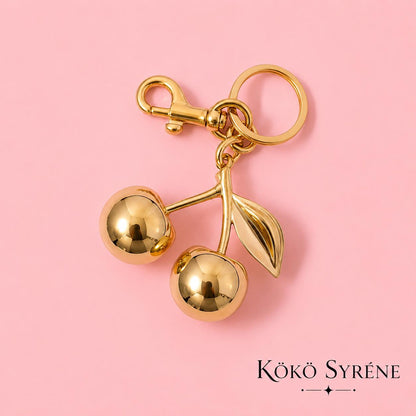 Gold Cherry Keychain and Charm Y2K Bag Glam Fruit Accessory