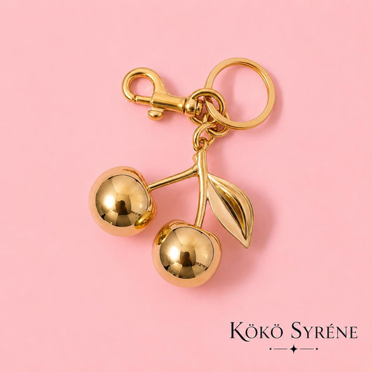 Gold Cherry Keychain and Charm Y2K Bag Glam Fruit Accessory